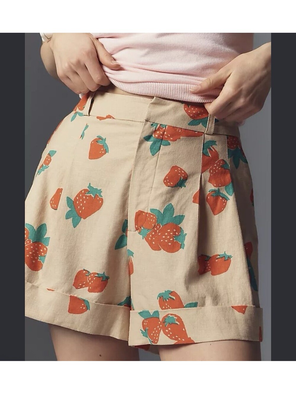 Anthropologie Maeve Avery Strawberry Pleated Trouser Shorts Size 10